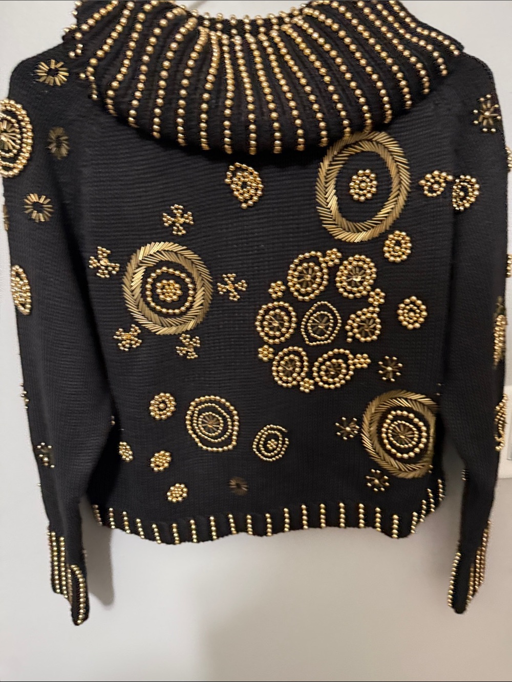 Vintage Michael Simon Black Sweater with Gold Embellished Stud Motifs